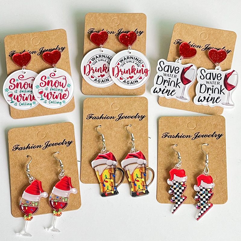 Brincos acrílicos do Natal, ch - Wine Beer Hat avaliação e preço